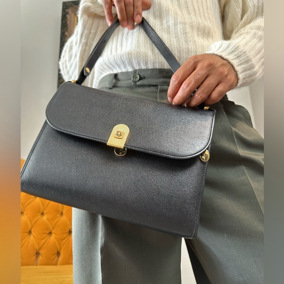 Dior Handbags - Vintage Dior Black Leather Gold Hardware Flap Shoulder Bag